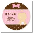 Baby Girl Caucasian - Round Personalized Baby Shower Sticker Labels thumbnail