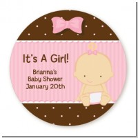Baby Girl Caucasian - Round Personalized Baby Shower Sticker Labels