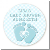 Baby Feet Baby Boy - Round Personalized Baby Shower Sticker Labels