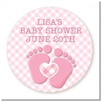 Baby Feet Baby Girl - Round Personalized Baby Shower Sticker Labels