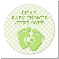 Baby Feet Baby Green - Round Personalized Baby Shower Sticker Labels