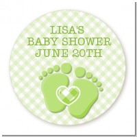 Baby Feet Baby Green - Round Personalized Baby Shower Sticker Labels