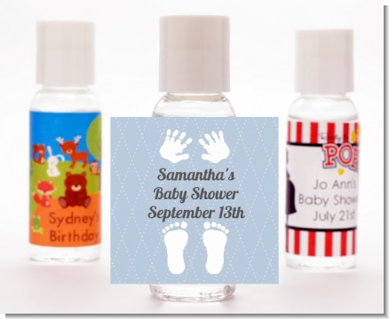 Baby Feet Pitter Patter Blue - Personalized Baby Shower Hand Sanitizers Favors