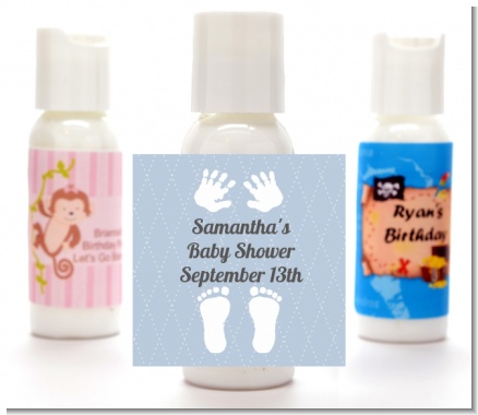 Baby Feet Pitter Patter Blue - Personalized Baby Shower Lotion Favors
