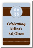 Baby Feet Pitter Patter Blue - Custom Large Rectangle Baby Shower Sticker/Labels