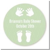 Baby Feet Pitter Patter Neutral - Round Personalized Baby Shower Sticker Labels