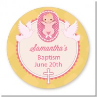 Baby Girl - Round Personalized Baptism / Christening Sticker Labels