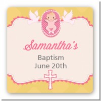 Baby Girl - Square Personalized Baptism / Christening Sticker Labels