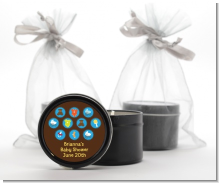 Baby Icons Blue - Baby Shower Black Candle Tin Favors