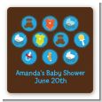 Baby Icons Blue - Square Personalized Baby Shower Sticker Labels thumbnail