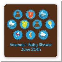 Baby Icons Blue - Square Personalized Baby Shower Sticker Labels