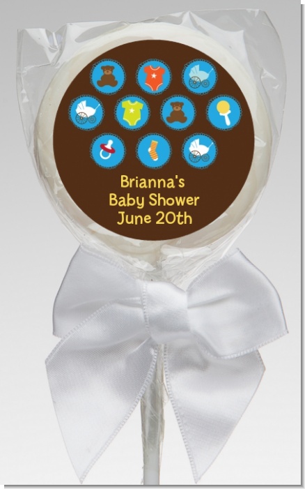 Baby Icons Blue - Personalized Baby Shower Lollipop Favors