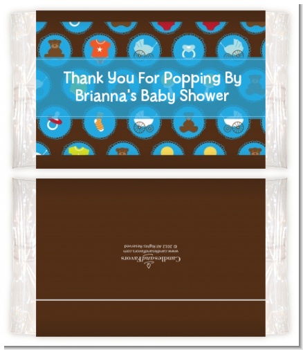 Baby Icons Blue - Personalized Popcorn Wrapper Baby Shower Favors