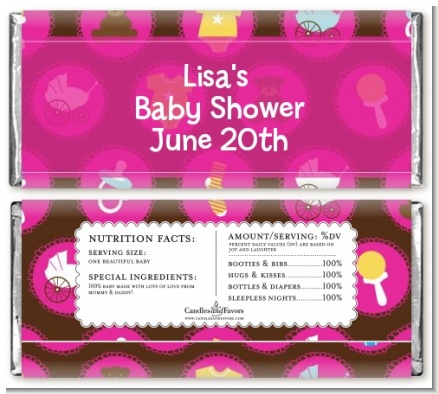 Baby Icons Pink - Personalized Baby Shower Candy Bar Wrappers
