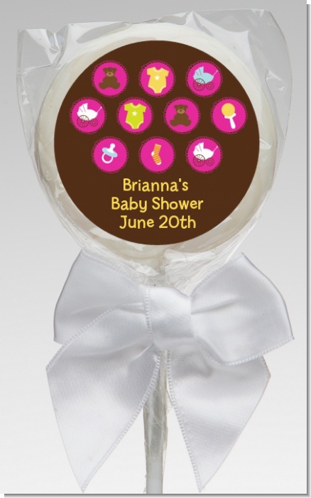 Baby Icons Pink - Personalized Baby Shower Lollipop Favors