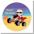 Baby On A Quad - Round Personalized Baby Shower Sticker Labels thumbnail