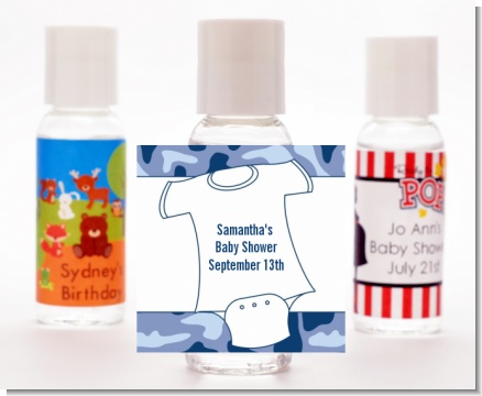 Baby Outfit Blue Camo - Personalized Baby Shower Hand Sanitizers Favors