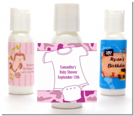 Baby Outfit Pink Camo - Personalized Baby Shower Lotion Favors