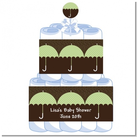 Baby Sprinkle Umbrella Green - Personalized Baby Shower Diaper Cake 2 Tier