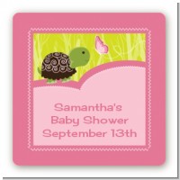 Baby Turtle Pink - Square Personalized Baby Shower Sticker Labels