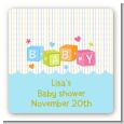 Baby Blocks Blue - Square Personalized Baby Shower Sticker Labels thumbnail