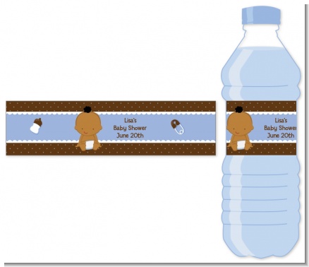 Baby Boy African American - Personalized Baby Shower Water Bottle Labels