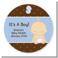 Baby Boy Caucasian - Round Personalized Baby Shower Sticker Labels thumbnail