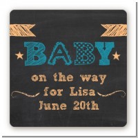 Baby Boy Chalk Inspired - Square Personalized Baby Shower Sticker Labels