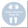Baby Feet Pitter Patter Blue - Round Personalized Baby Shower Sticker Labels thumbnail