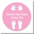 Baby Feet Pitter Patter Pink - Round Personalized Baby Shower Sticker Labels thumbnail