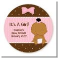 Baby Girl African American - Round Personalized Baby Shower Sticker Labels thumbnail