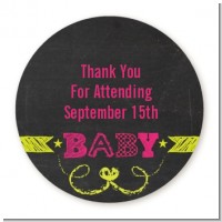Baby Girl Chalk Inspired - Round Personalized Baby Shower Sticker Labels