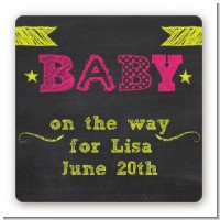 Baby Girl Chalk Inspired - Square Personalized Baby Shower Sticker Labels