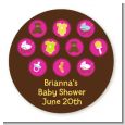 Baby Icons Pink - Round Personalized Baby Shower Sticker Labels thumbnail