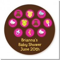 Baby Icons Pink - Round Personalized Baby Shower Sticker Labels