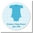 Baby Outfit Blue - Round Personalized Baby Shower Sticker Labels thumbnail
