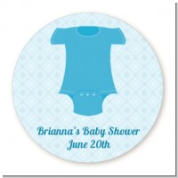 Baby Outfit Blue - Round Personalized Baby Shower Sticker Labels