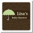 Baby Sprinkle Umbrella Green - Square Personalized Baby Shower Sticker Labels thumbnail