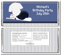 Baseball Jersey Blue and White Stripes - Personalized Birthday Party Candy Bar Wrappers