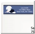 Baseball Jersey Blue and White Stripes - Birthday Party Return Address Labels thumbnail