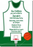 Basketball Jersey Green and White - Birthday Party Invitations