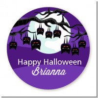 Bats On A Branch - Round Personalized Halloween Sticker Labels