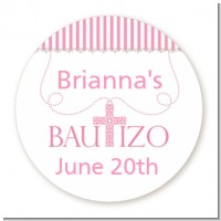 Bautizo Cross Pink - Round Personalized Baptism / Christening Sticker Labels