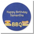 BBQ Hotdogs and Hamburgers - Round Personalized Birthday Party Sticker Labels thumbnail
