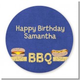 BBQ Hotdogs and Hamburgers - Round Personalized Birthday Party Sticker Labels
