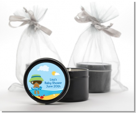 Beach Baby African American Boy - Baby Shower Black Candle Tin Favors