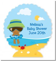 Beach Baby African American Boy - Personalized Baby Shower Centerpiece Stand