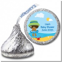 Beach Baby African American Boy - Hershey Kiss Baby Shower Sticker Labels