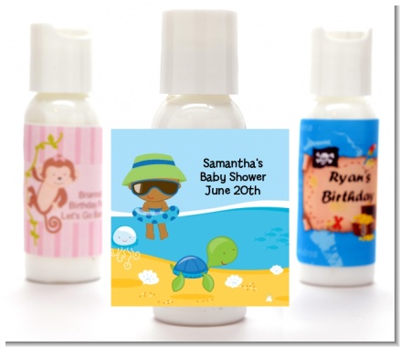 Beach Baby African American Boy - Personalized Baby Shower Lotion Favors