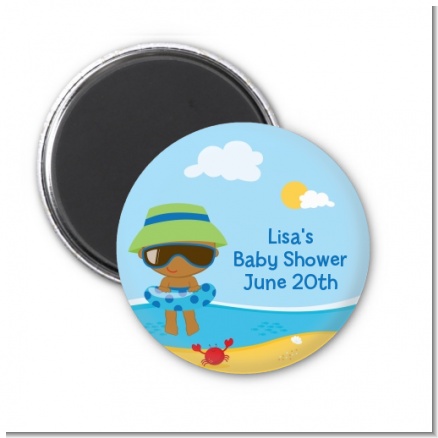 Beach Baby African American Boy - Personalized Baby Shower Magnet Favors